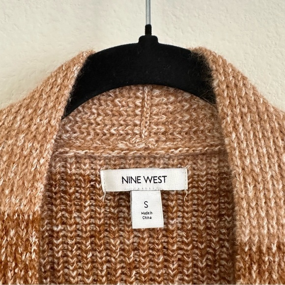 NINE WEST Brown Tan Colorblock Striped Open Front Cardigan Small - Picture 3 of 8